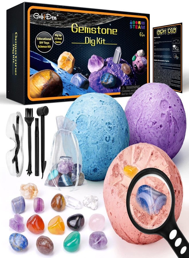 GobiDex Gemstones Dig Kit, Solar System Science Kit for Kids, Excavate 15 Real Gems, STEM Educational Space Toys Planet Collection Kit, Archaeology Geology Science Projects Gift for Boys&Girls Age 6+ - Image 1
